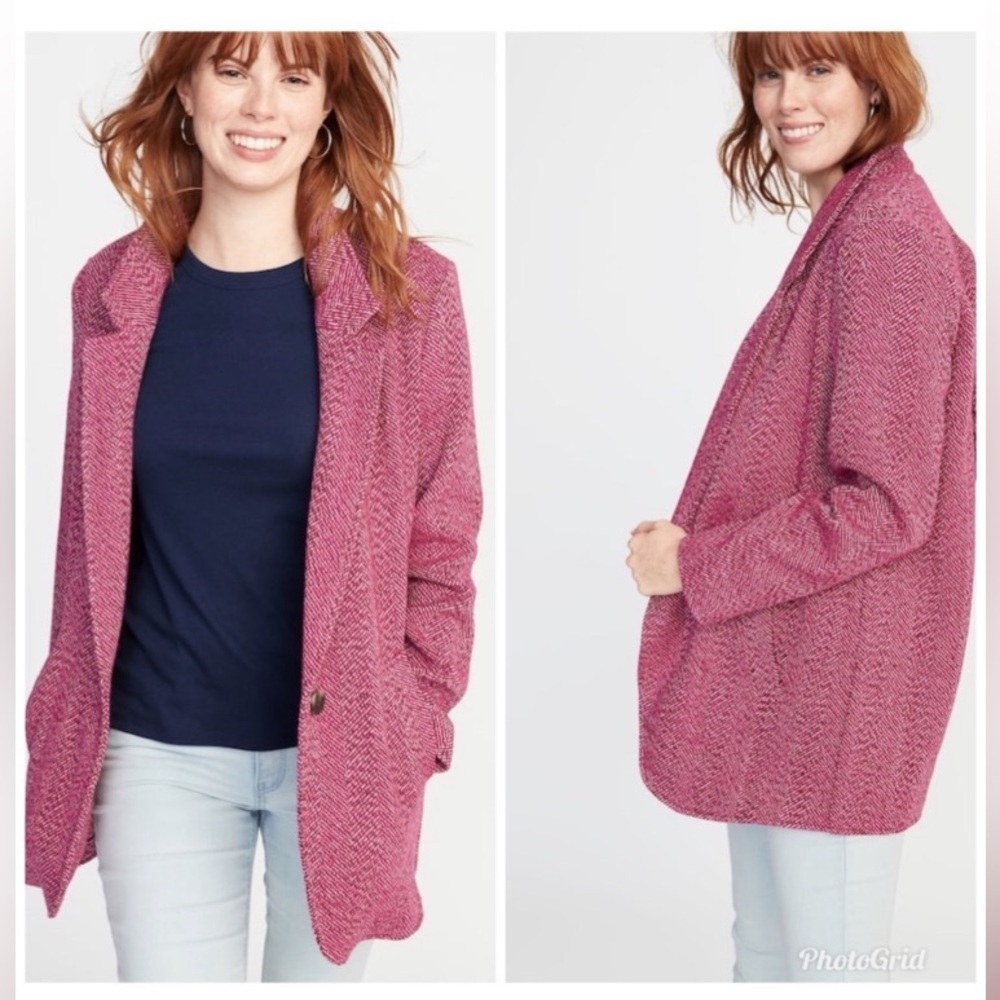 Old Navy Tweed Coat Oversized Herringbone Blazer Jacket